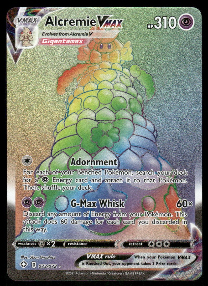 Pokemon Cards Alcremie VMAX 073/072 Shining Fates Rare Rainbow NM0