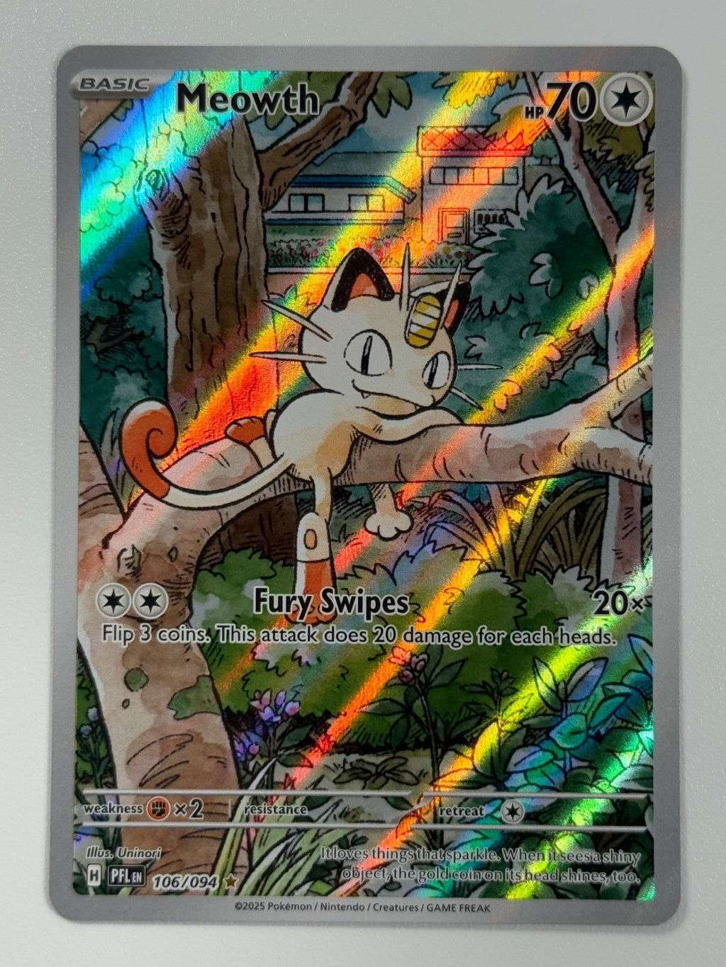 Pokémon Cards Meowth 106/094 Phantasmal Flames MEGA IR Holo Rare0