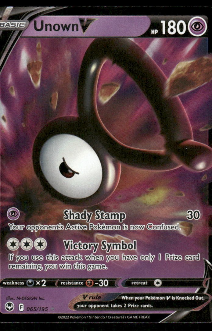 Pokemon Cards Unown V 065/195 Silver Tempest Holo Rare V NM0