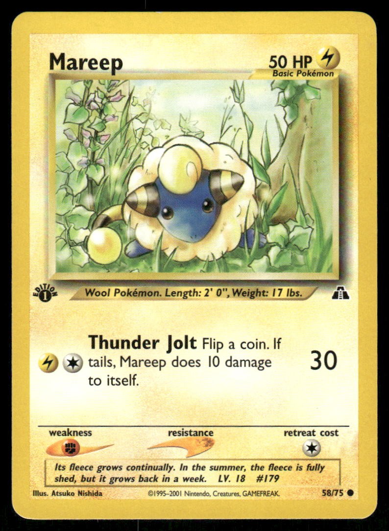 Pokemon Cards Mareep 58/75 1ST EDITION Neo Discovery Common LP0