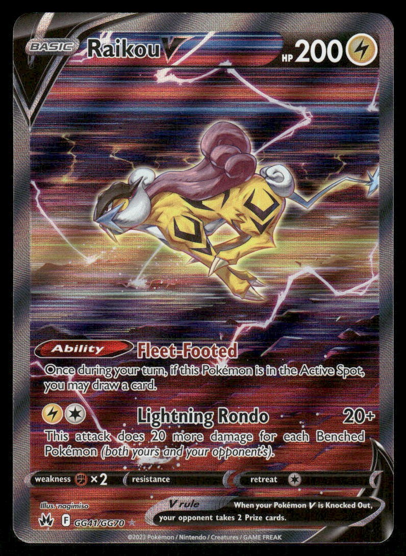 Pokemon Cards Raikou V GG41/GG70 Crown Zenith Galarian Gallery Holo Rare V NM0