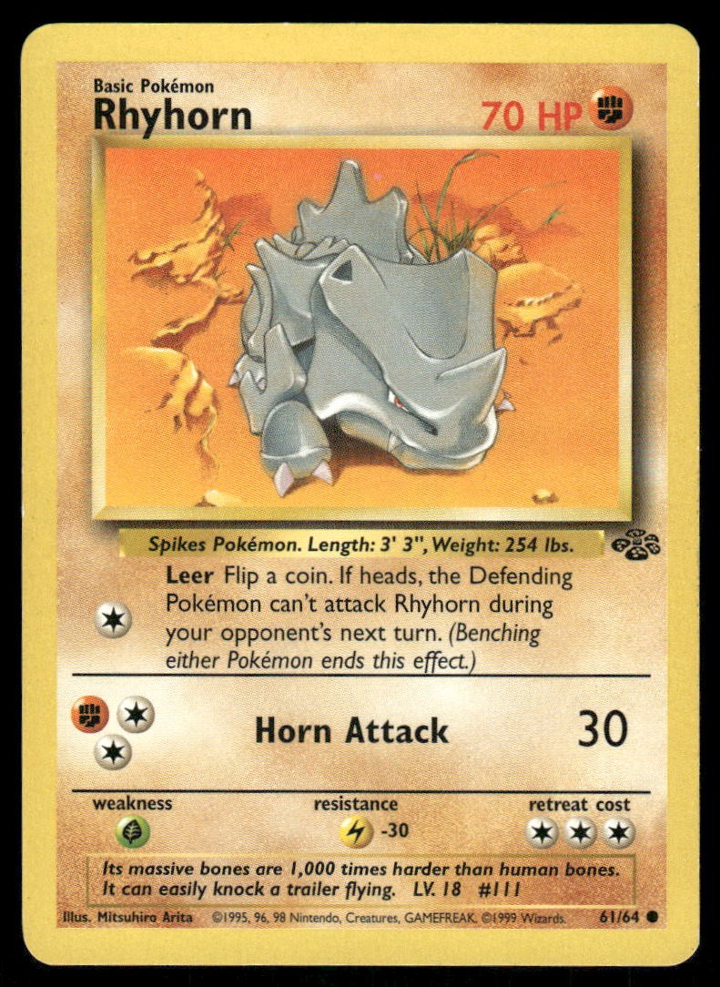 Pokemon Cards Rhyhorn 61/64 Unlimited Jungle Common LP0