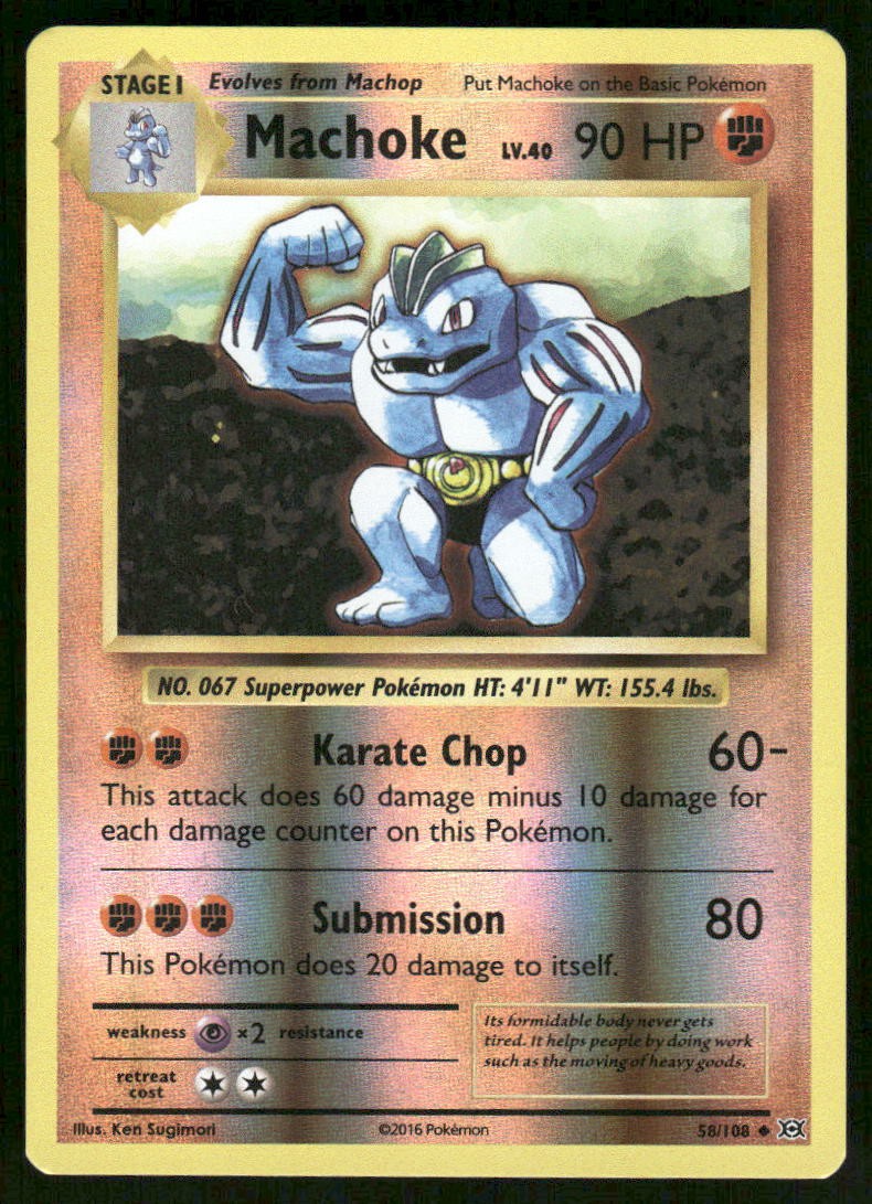 Pokemon Cards Machoke 58/108 Reverse Holo Evolutions Uncommon NM0