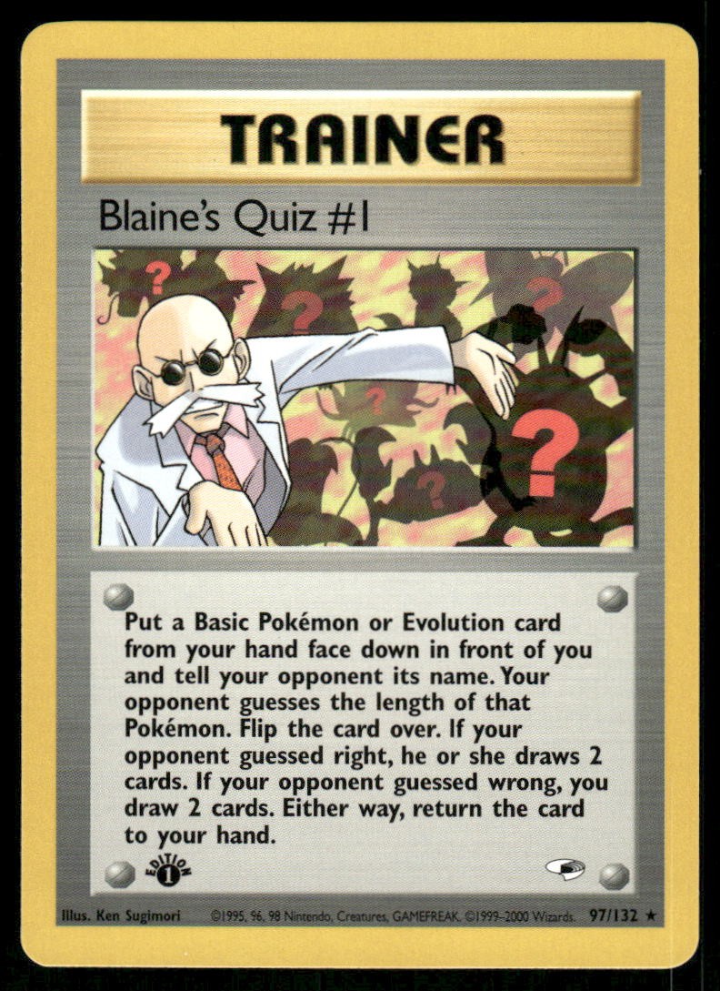 Pokemon Cards Blaine's Quiz #1 97/132 1ST EDITION Gym Heroes WOTC Rare NM0