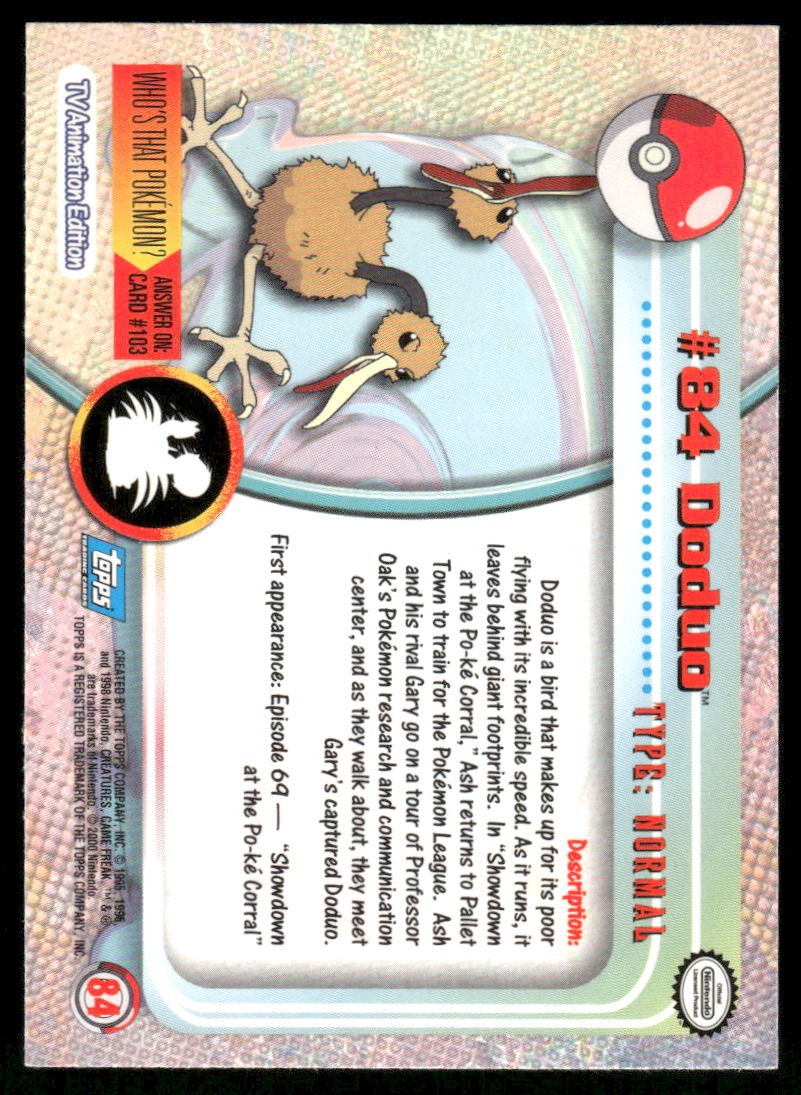 Pokemon Cards Doduo #84 Topps Trading Cards HOLO Series 2 Holo NM *11