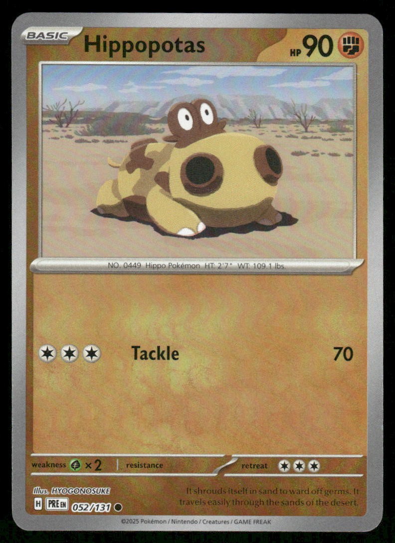 Pokemon Cards Hippopotas 052/131 Reverse Holo Prismatic Evolutions Pokeball NM0