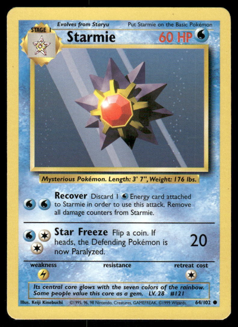 Pokemon Cards Starmie 64/102 UNLIMITED Base Set WOTC Common LP0
