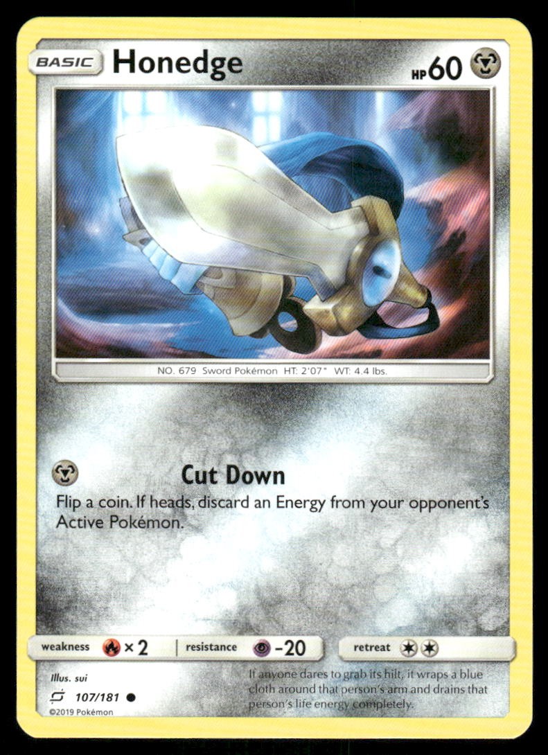 Pokemon Cards Honedge 107/181 Team Up Sun & Moon Common NM0