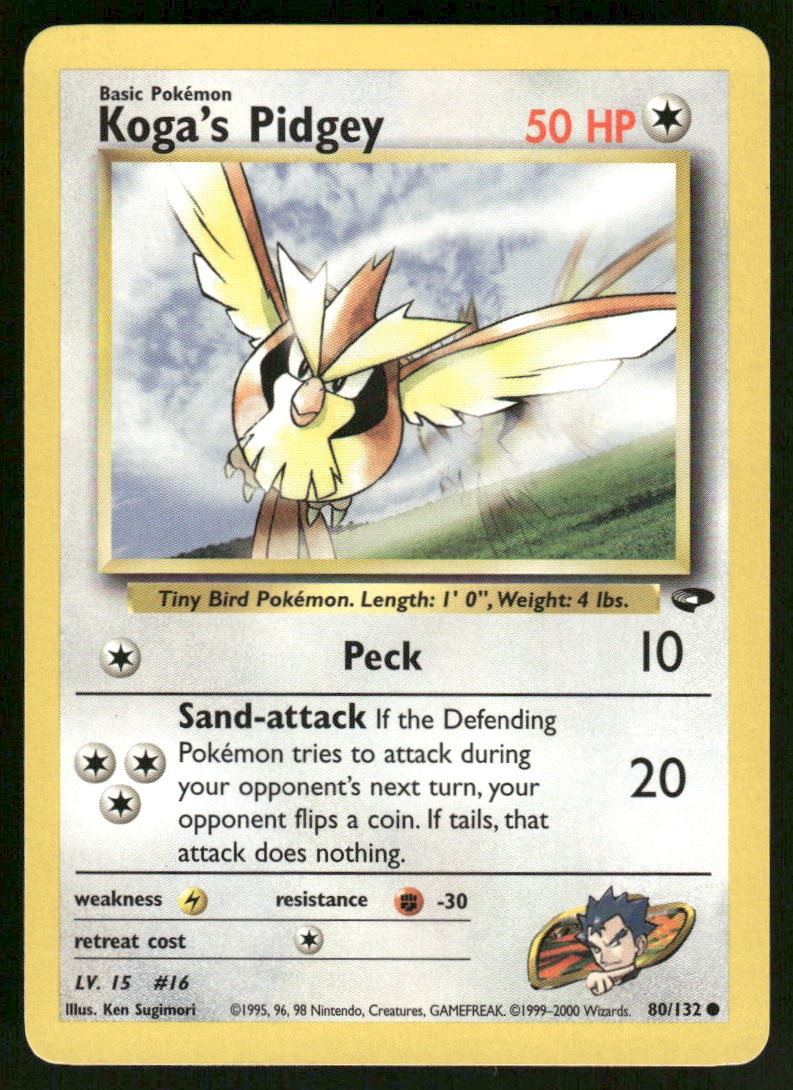 Pokemon Cards Koga's Pidgey 80/132 UNLIMITED Gym Challenge Common NM0