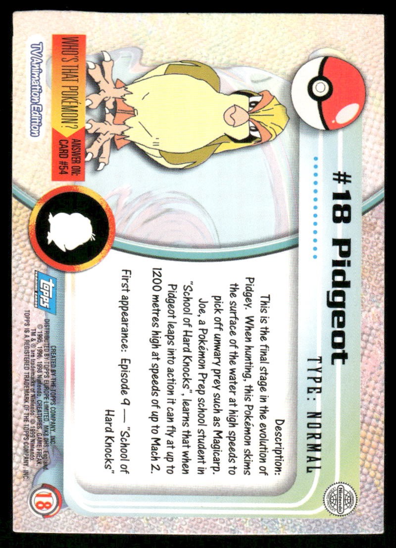 Pokemon Cards Pidgeot #18 Topps Trading Cards Series 1 LP *11