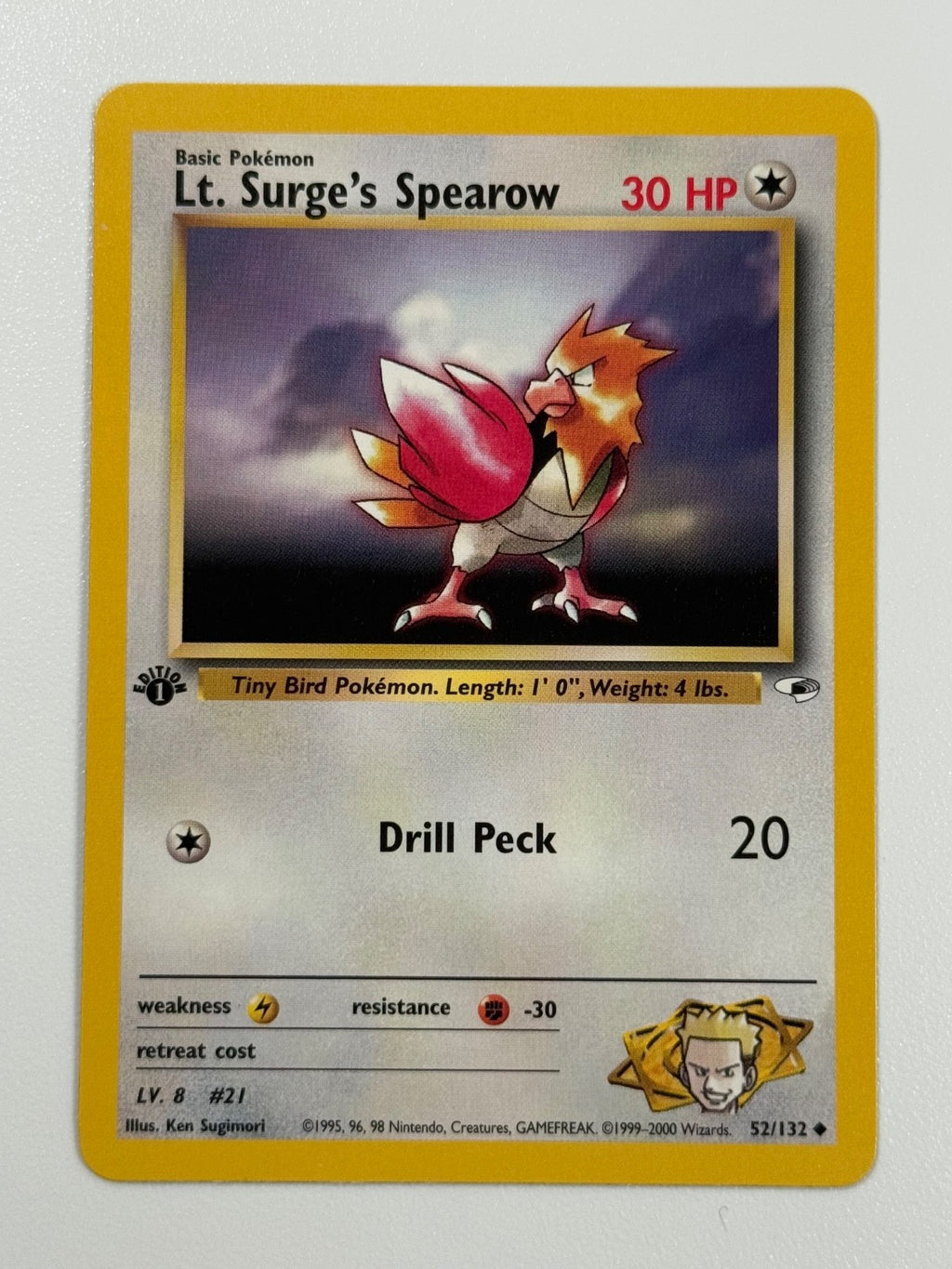 Pokémon Cards Lt. Surge's Spearow 52/132 1ST EDITION Gym Heroes WOTC Uncommon0