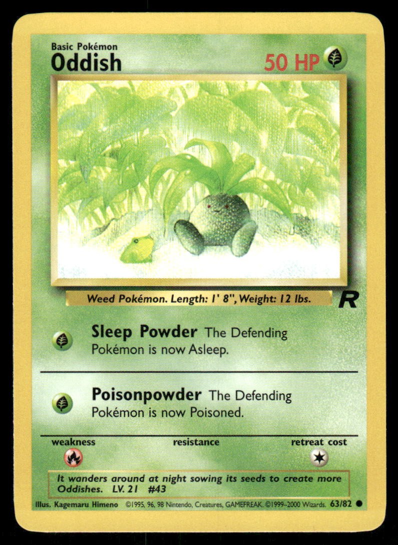 Pokemon Cards Oddish 63/82 UNLIMITED Team Rocket WOTC Common NM0