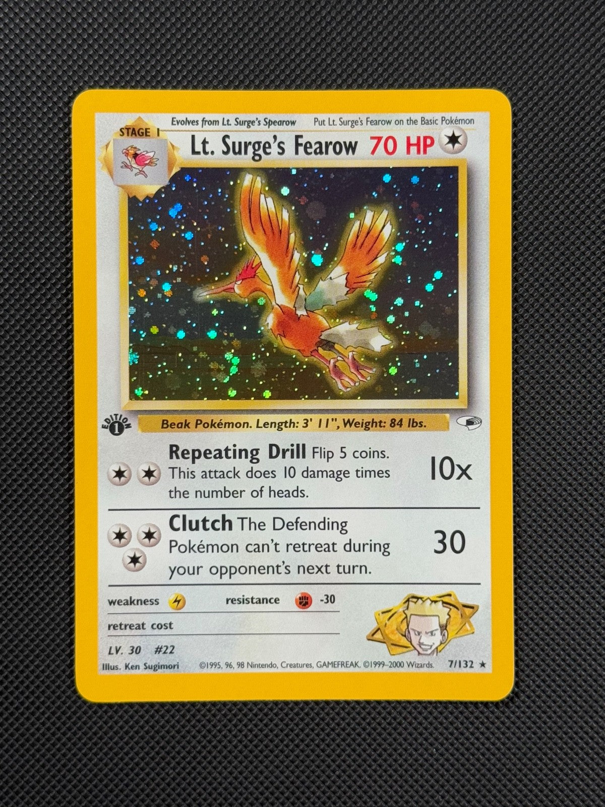 Pokémon Cards Lt. Surge's Fearow 7/132 1ST EDITION Gym Heroes WOTC Holo Rare1