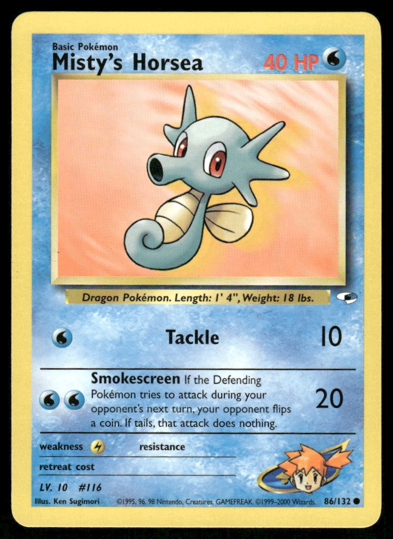 Pokemon Cards Misty's Horsea 86/132 UNLIMITED Gym Heroes WOTC Common NM0