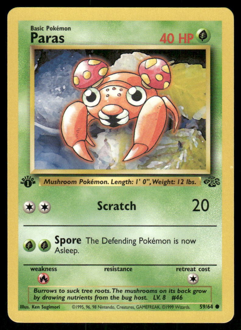 Pokemon Cards Paras 59/64 1ST EDITION Jungle Common NM0