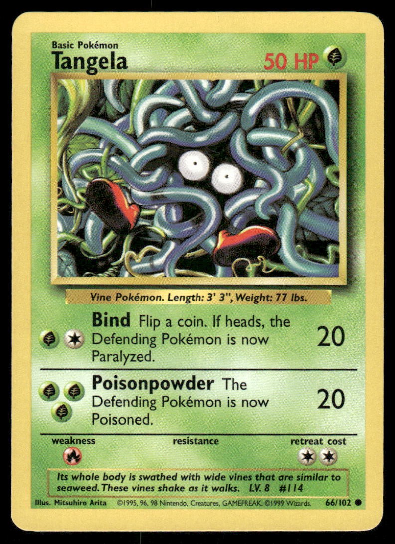 Pokemon Cards Tangela 66/102 UNLIMITED Base Set WOTC Common NM0