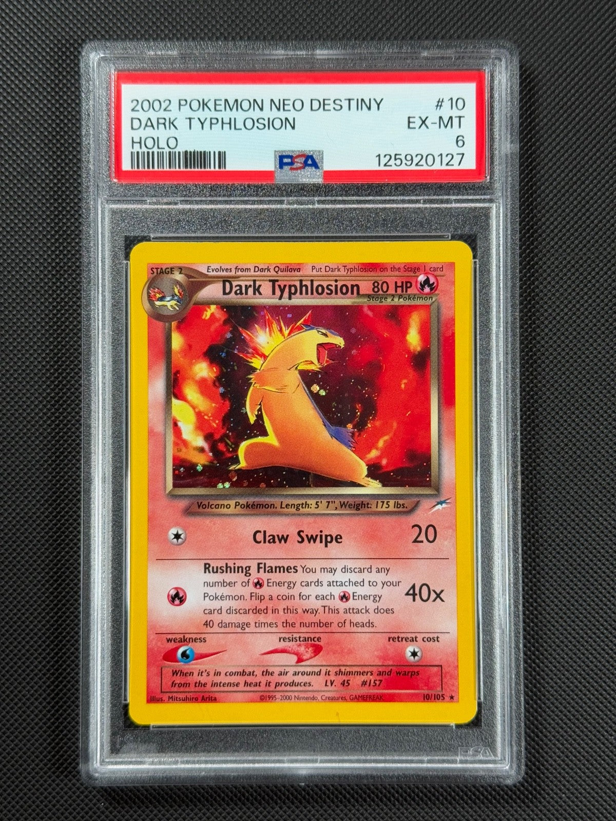 PSA 6 Dark Typhlosion 10/105 HOLO Pokémon Card WOTC Neo Destiny Rare Holo EX-MT0
