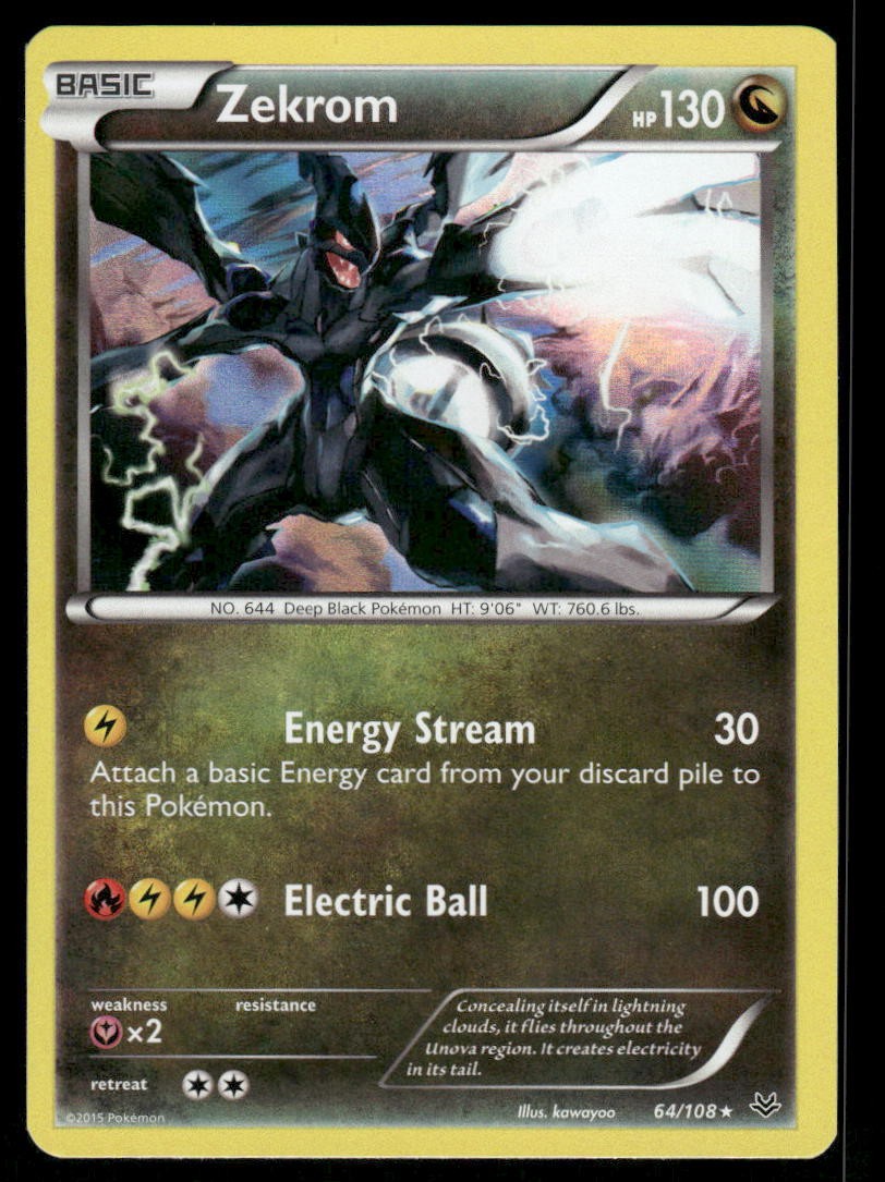 Pokemon Cards Zekrom 64/108 Roaring Skies Holo Rare NM0