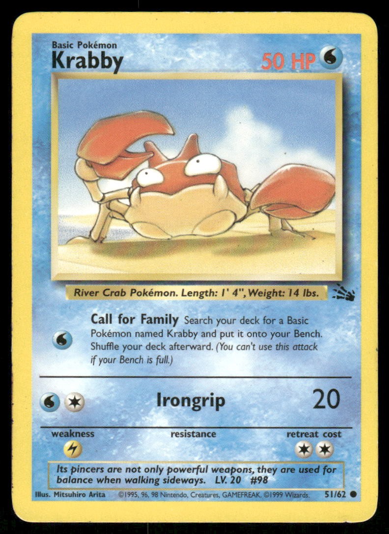 Pokemon Cards Krabby 51/62 UNLIMITED Fossil WOTC Common LP0