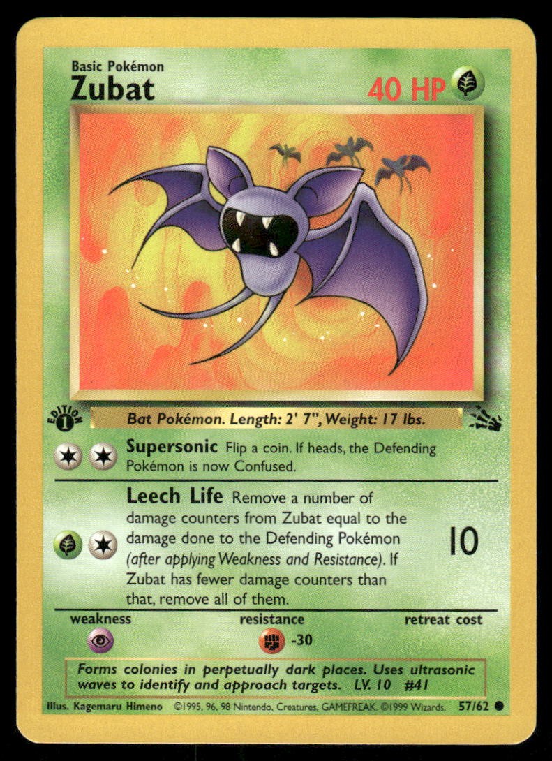 Pokemon Cards Zubat 57/62 1ST EDITION Fossil WOTC Common NM0