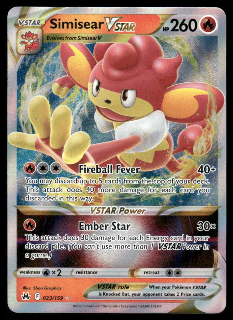 Pokemon Cards Simisear VSTAR 023/159 Crown Zenith Holo Rare VSTAR NM0