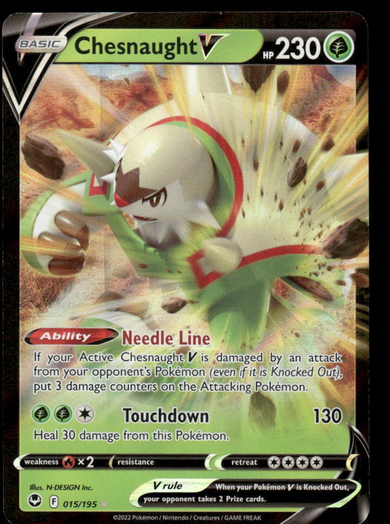 Pokemon Cards Chesnaught V 015/195 Silver Tempest Holo Rare V NM0