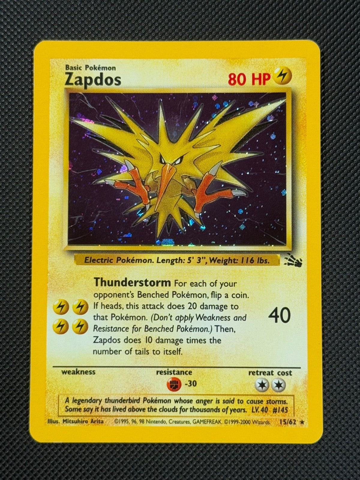 Zapdos 15/62 HOLO Pokémon Card Fossil Unlimited Holo Rare0
