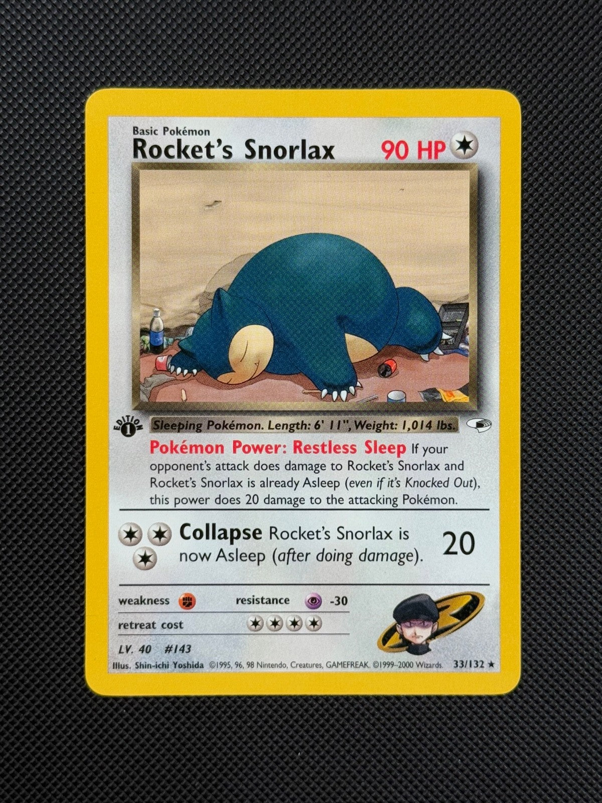 Pokémon Cards Rocket's Snorlax 33/132 1ST EDITION Gym Heroes WOTC Non Holo Rare1