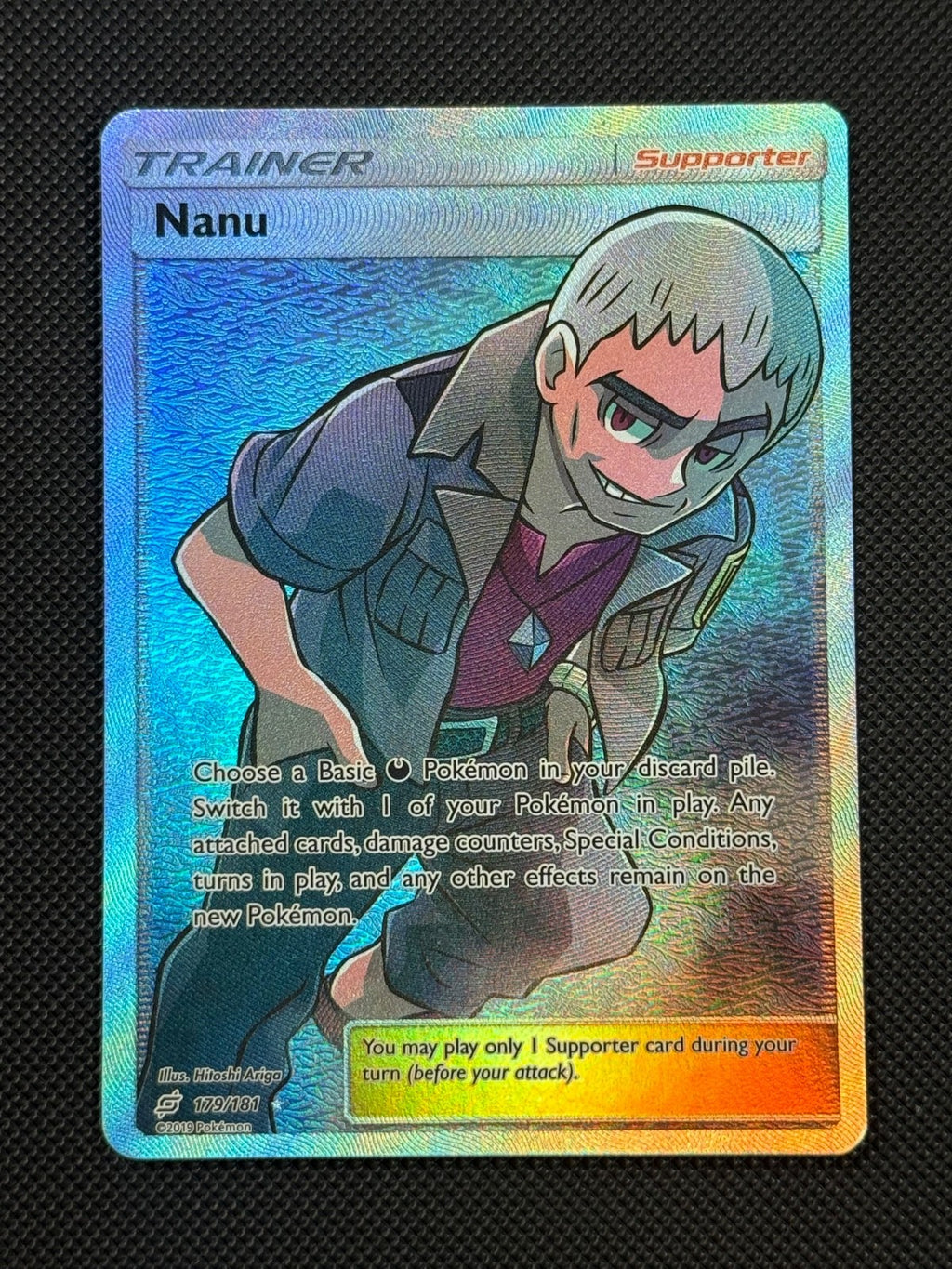 Nanu 179/181 ULTRA RARE Pokémon Card Sun & Moon Team Up Holo Rare0