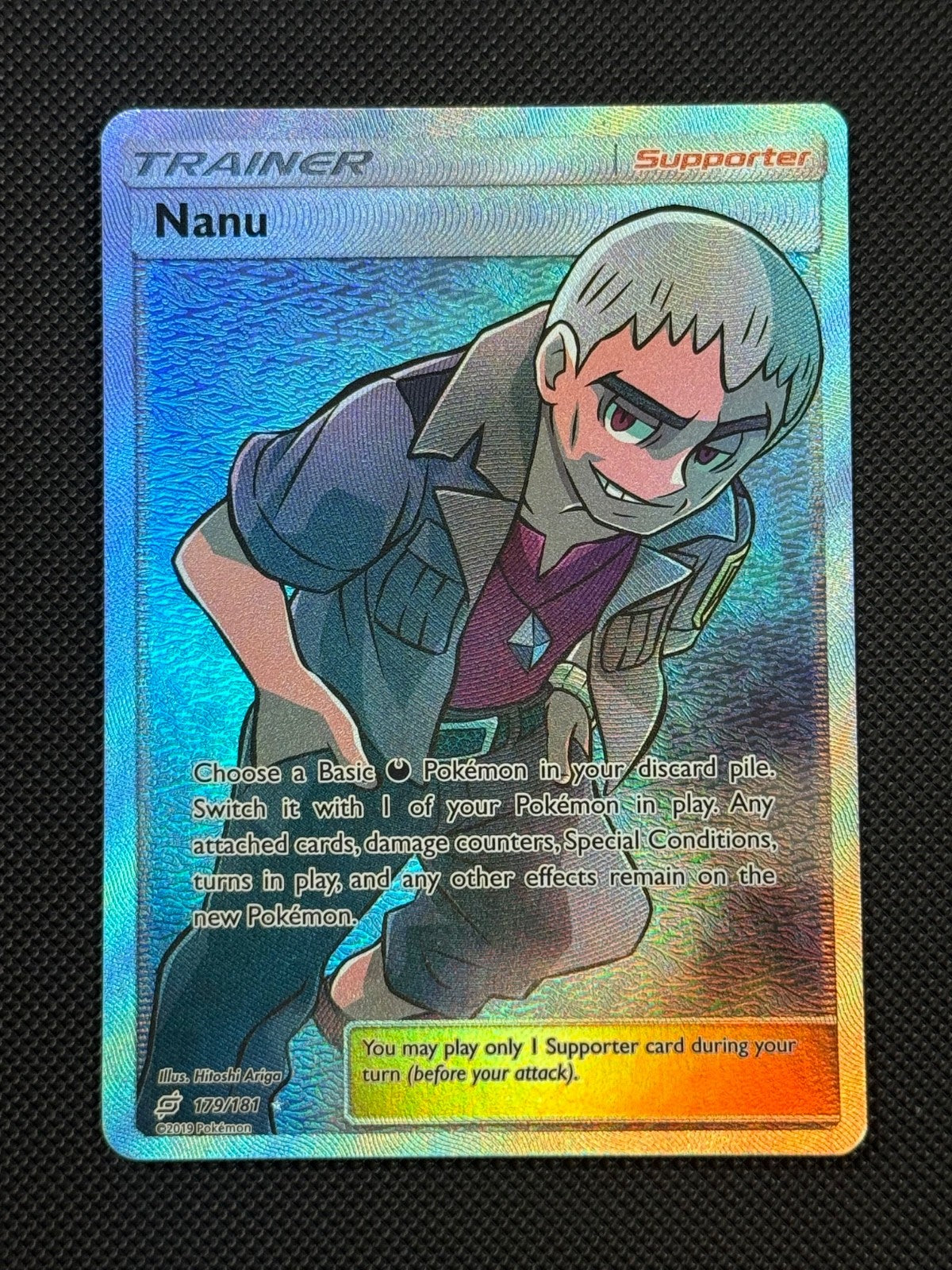 Nanu 179/181 ULTRA RARE Pokémon Card Sun & Moon Team Up Holo Rare0