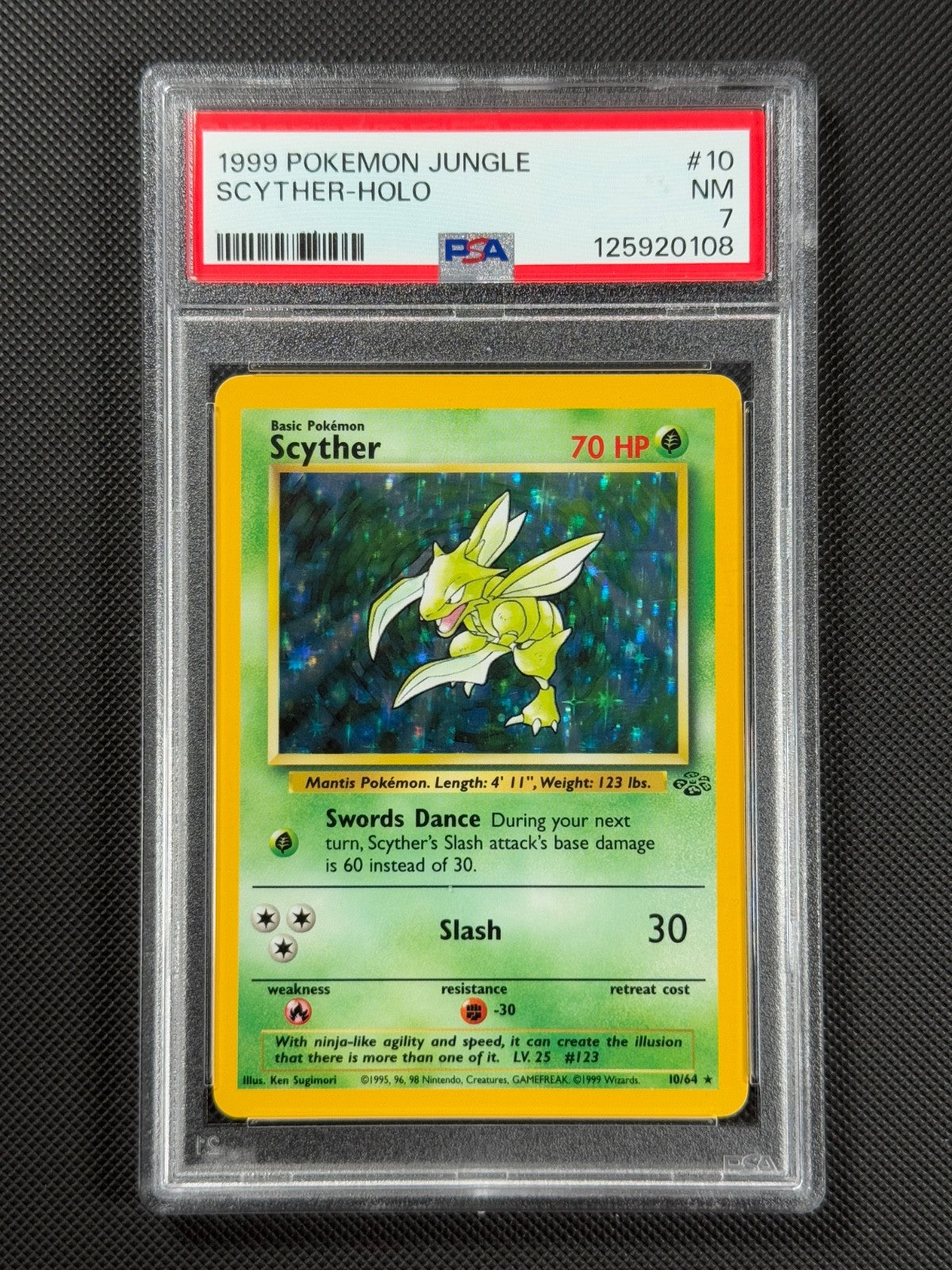 PSA 7 Scyther 10/64 HOLO Pokémon Card WOTC Jungle Rare Holo NM0