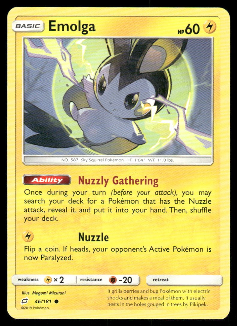 Pokemon Cards Emolga 46/181 Team Up Sun & Moon Common NM0