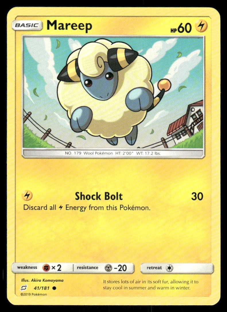 Pokemon Cards Mareep 41/181 Team Up Sun & Moon Common NM0