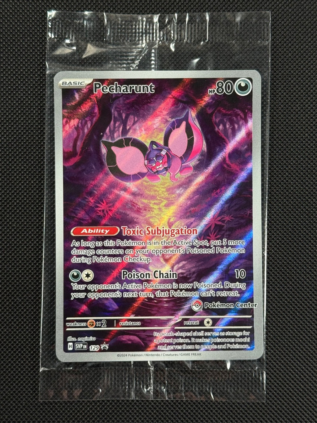 Pecharunt SVP 129 Pokémon Center Stamped SEALED Black Star Promo Pokémon Card0