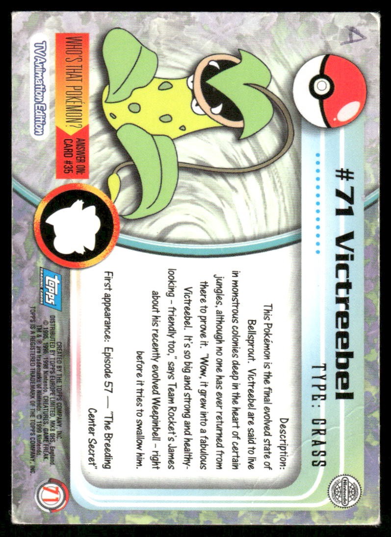 Pokemon Cards Victreebell #71 Topps Trading Cards HOLO Series 1 LP *21