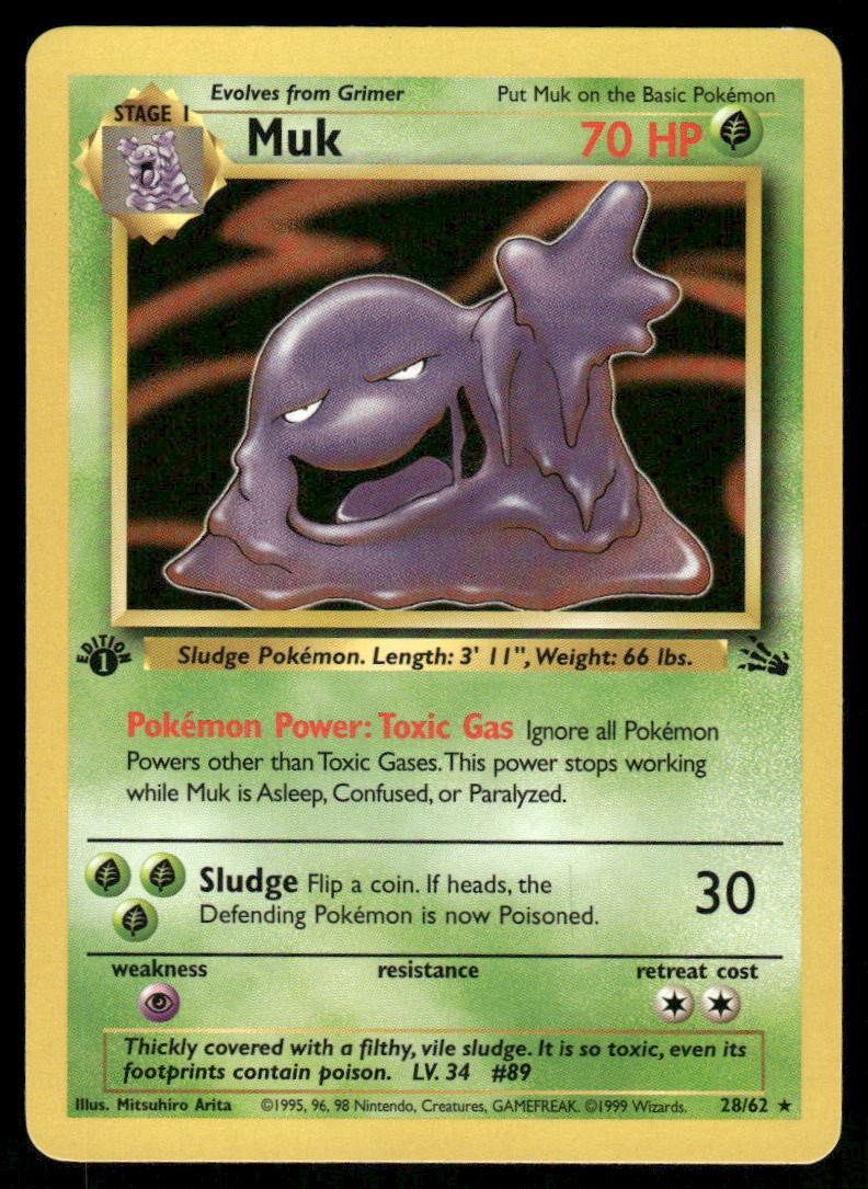 Pokemon Cards Muk 28/62 1ST EDITION Fossil WOTC Rare LP *20