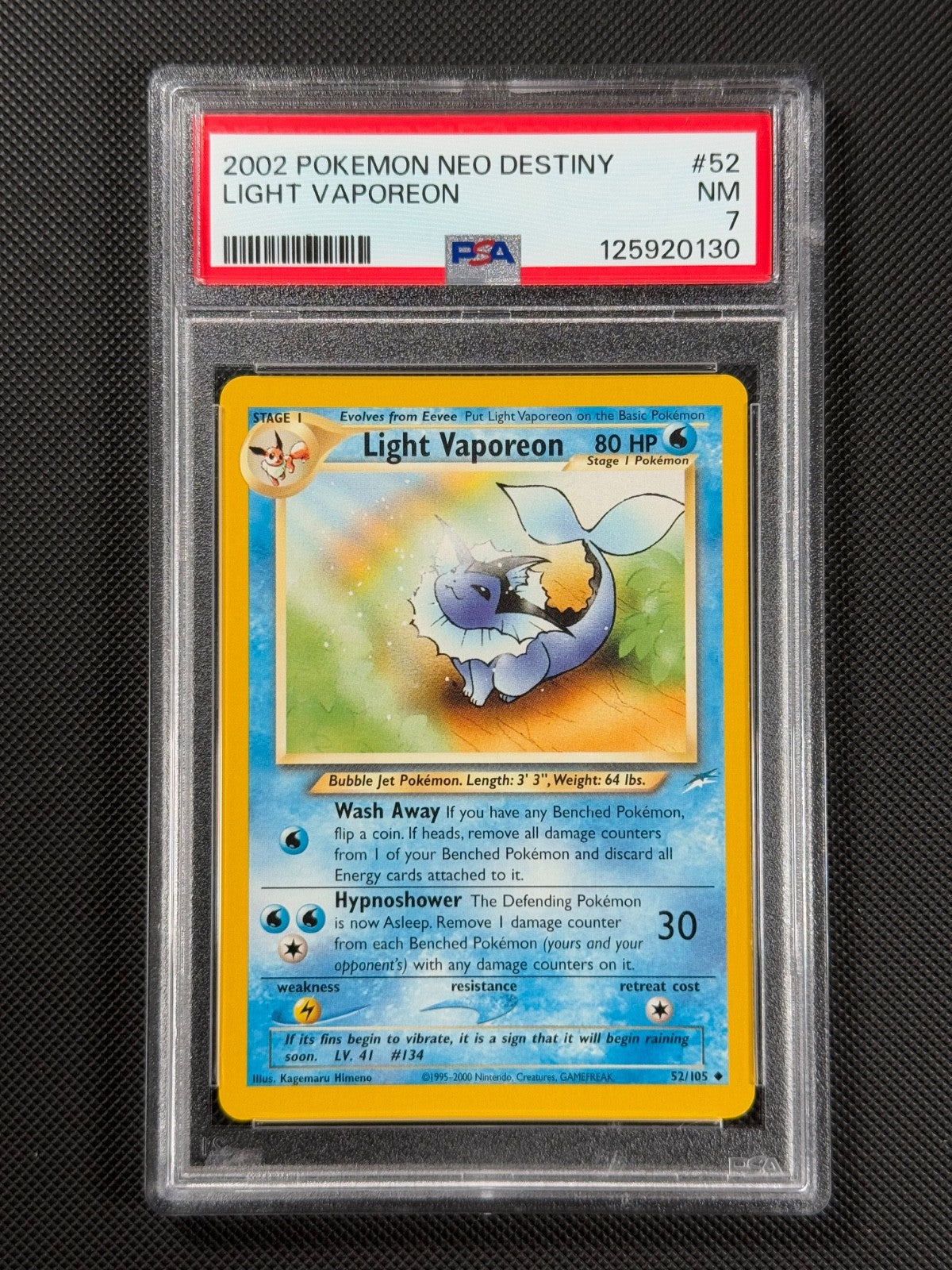 PSA 7 Light Vapreon 52/105 REGULAR Pokémon Card WOTC Neo Destiny Uncommon NM0