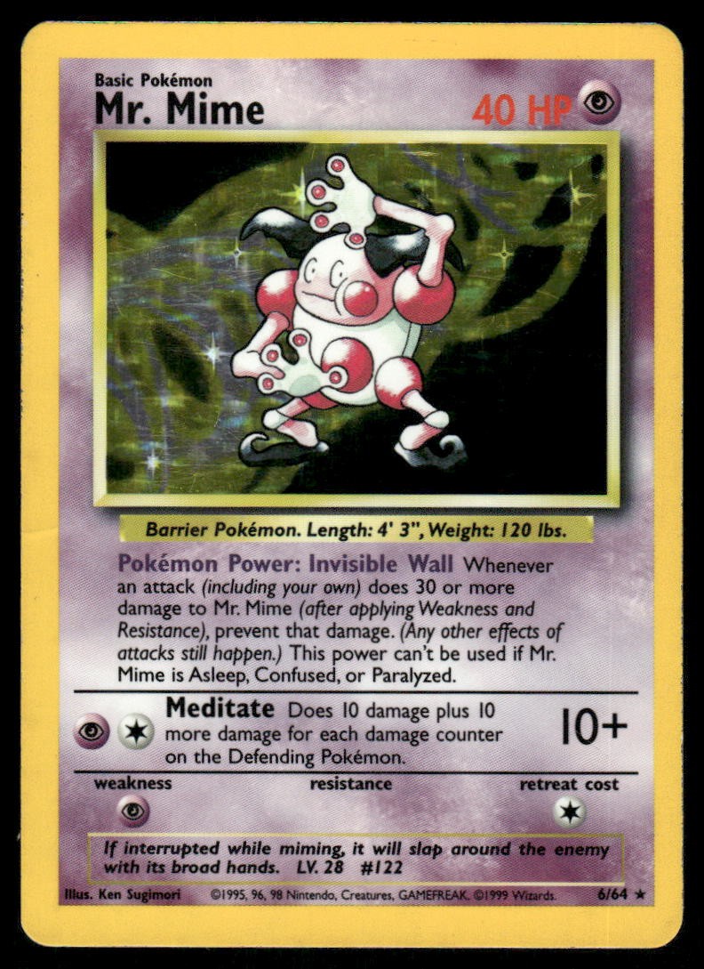 Pokemon Cards Mr. Mime 6/64 NO SYMBOL ERROR Jungle Holo Rare MP0
