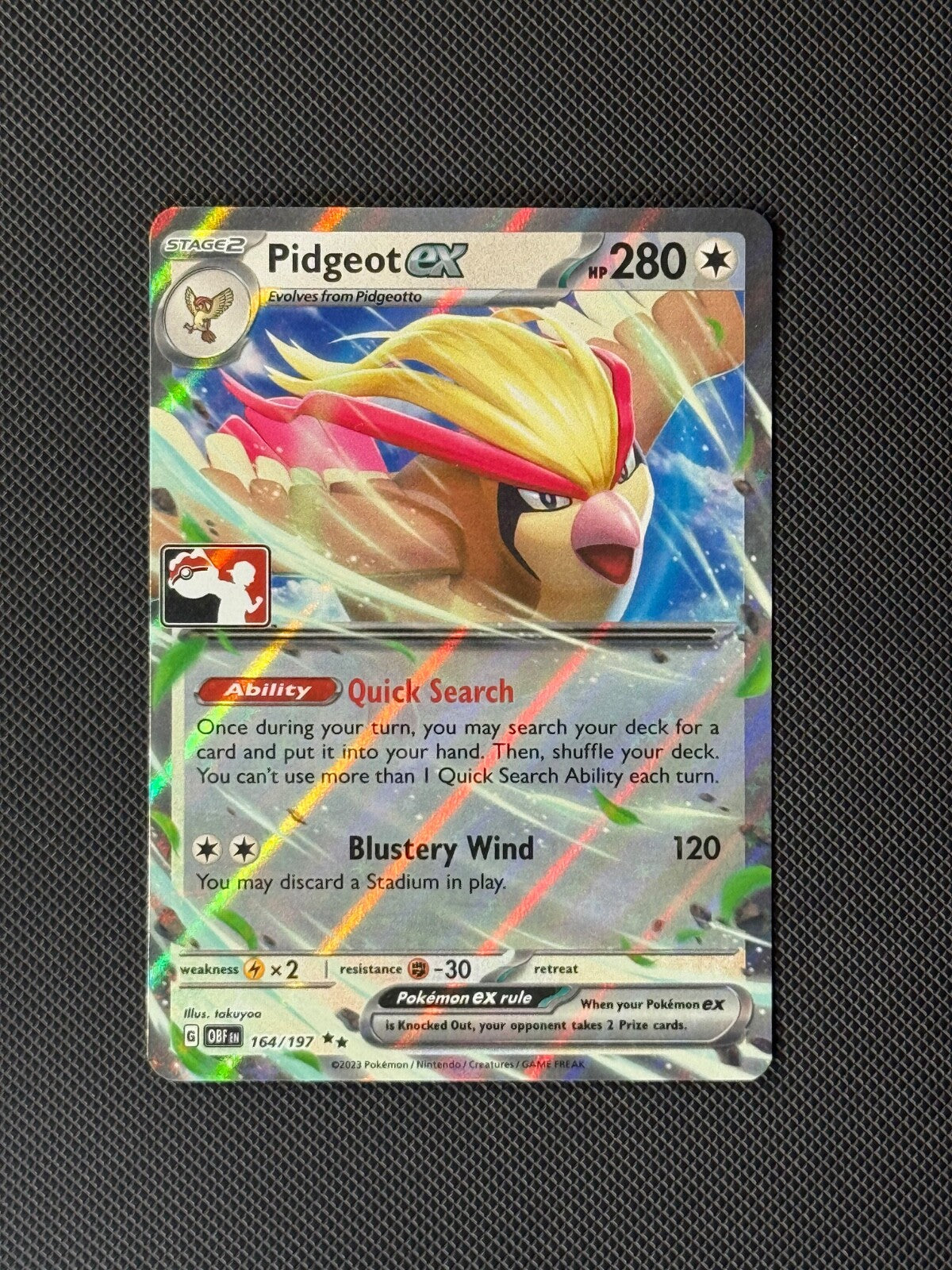Pidgeot ex 164/197 Pize Pack Series 5 Pokémon Card Sv03: Obsidian Flames Holo NM0