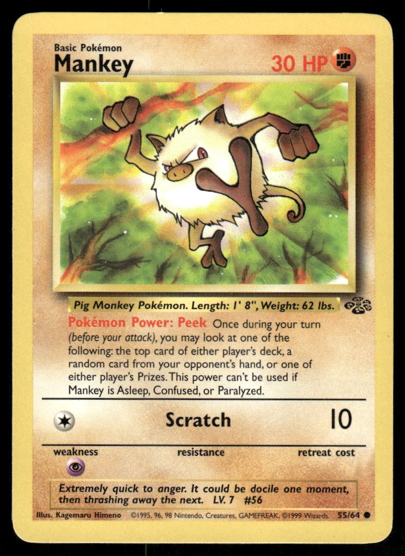 Pokemon Cards Mankey 55/64 UNLIMITED Jungle WOTC Common NM0