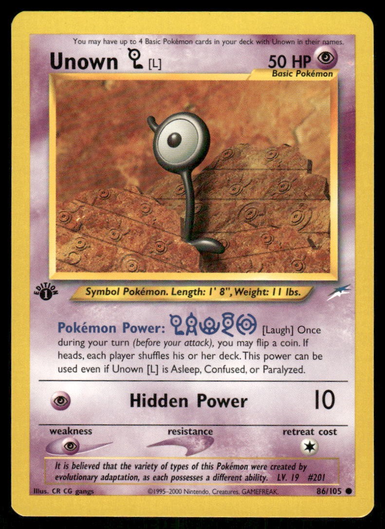 Pokemon Cards Unown [L] 86/105 1ST EDITION Neo Destiny WOTC Common NM0
