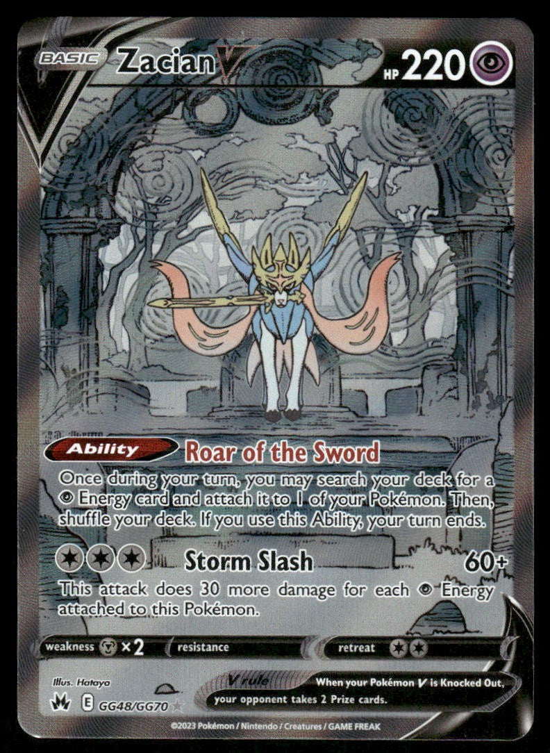 Pokemon Cards Zacian V GG48/GG70 Crown Zenith Galarian Gallery Holo Rare V NM0