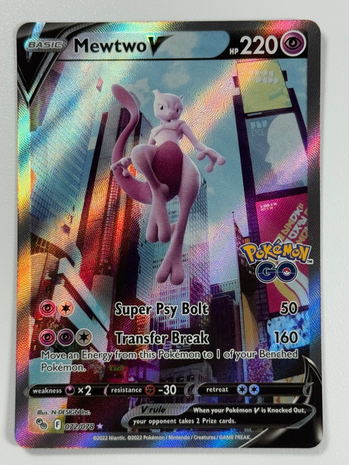 Pokémon Cards Mewtwo V 072/078 Pokemon Go Full Art Holo Rare *20