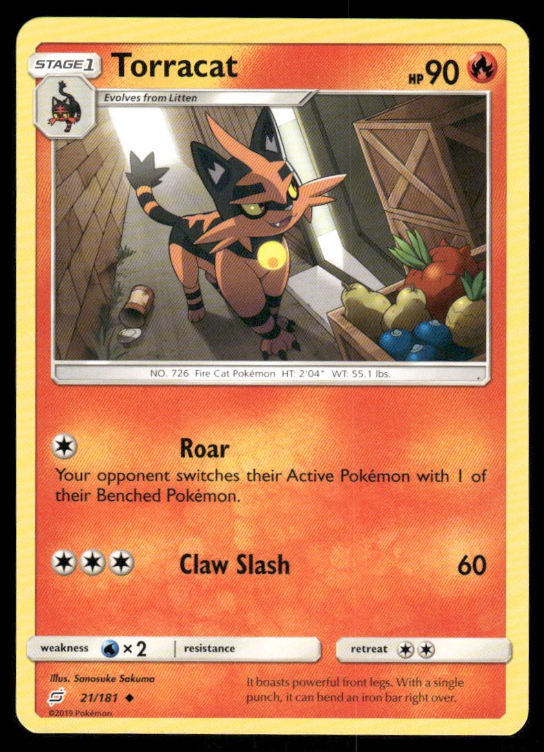 Pokemon Cards Torracat 21/181 Team Up Sun & Moon Uncommon NM0