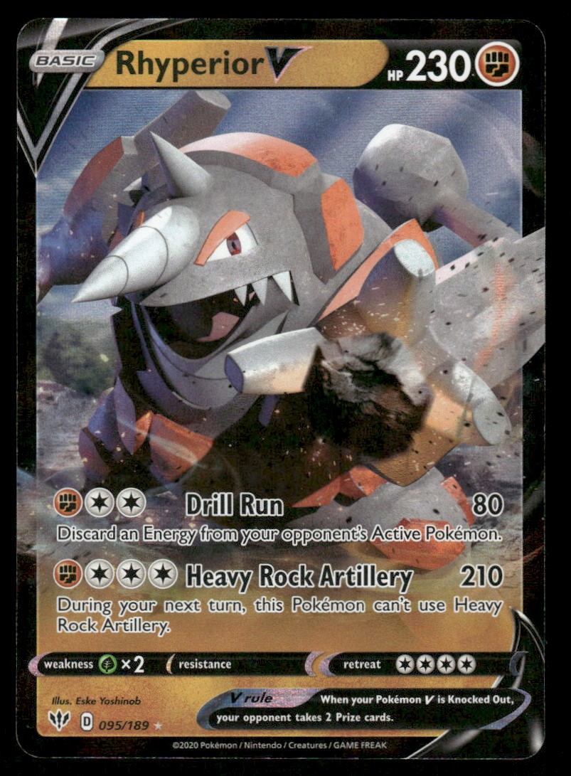 Pokemon Cards Rhyperior V 095/189 Darkness Ablaze Holo Rare V NM0