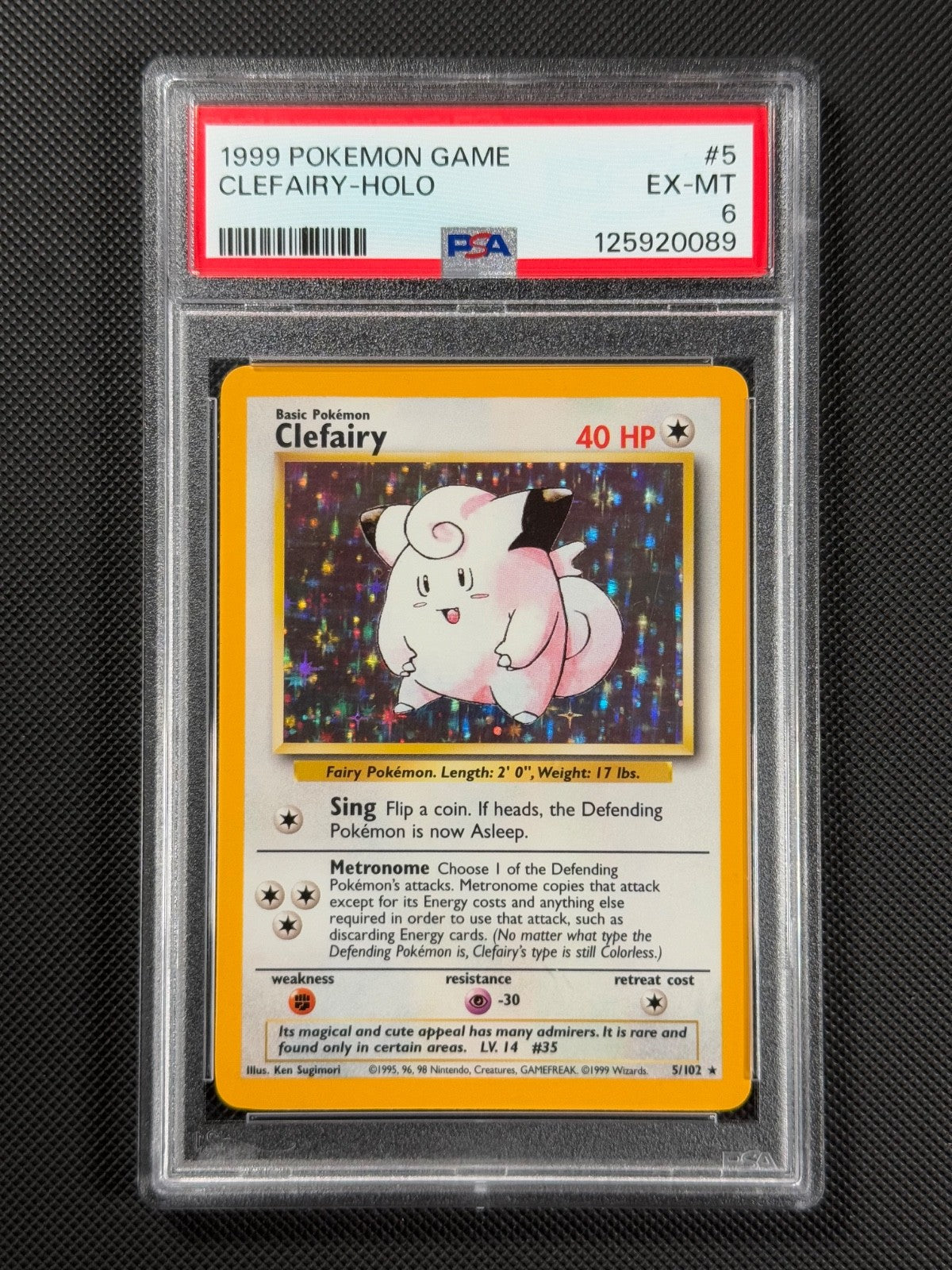 PSA 6 Clefairy 5/102 HOLO Pokémon Card WOTC Base Set Rare Holo EX-MT0