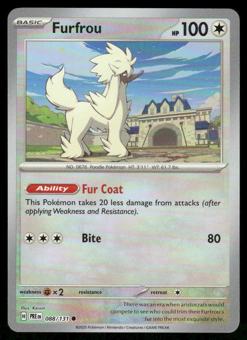 Pokemon Cards Furfrou 088/131 Reverse Holo Prismatic Evolutions Pokeball NM0