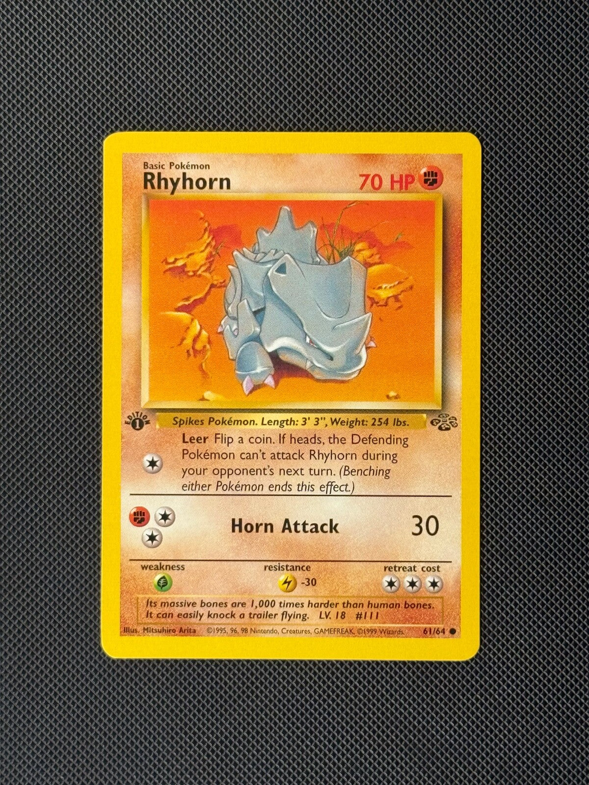 Rhyhorn 61/64 1st Edition Pokémon Card Jungle Common WOTC NM0