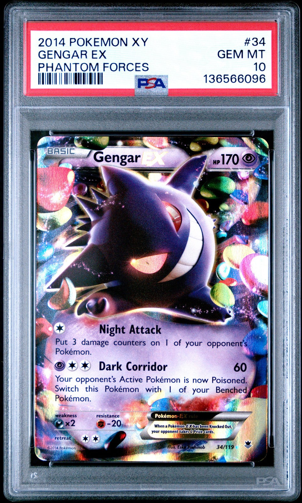 Pokemon Card Gengar EX 34/119 Phantom Forces XY PSA 100