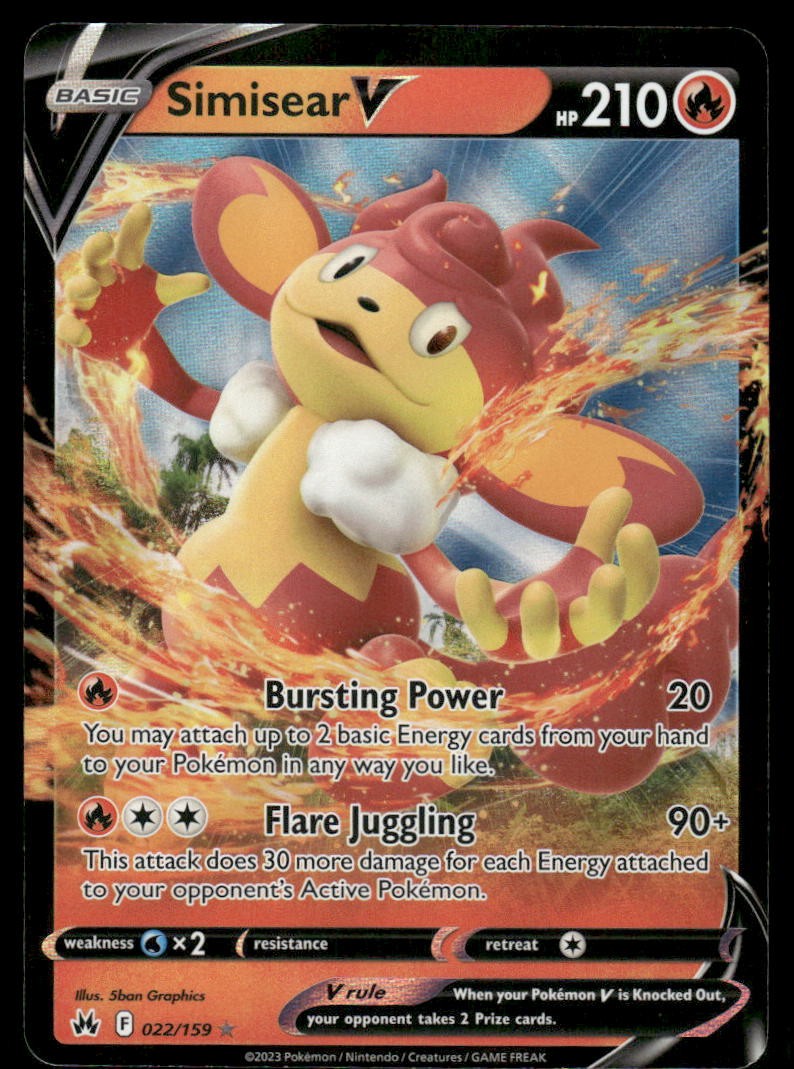 Pokemon Cards Simisear V 022/159 Crown Zenith Holo Rare V NM *20